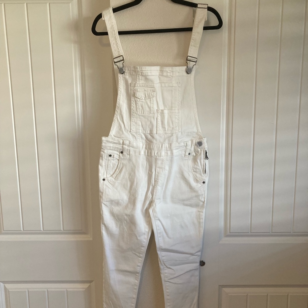 White jean overalls